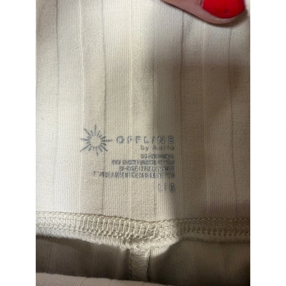 OFFLINE by Aerie Ribbed Bike Shorts Cream Beige Lettuce Edge High Waist L